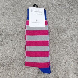 Blueblood Socks Mens One Size Pink Striped Blue Toe and Heel Novelty Sock *NWT*